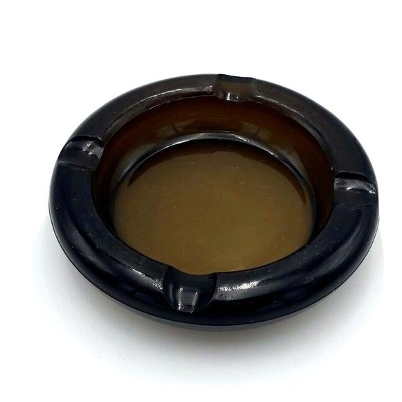 Heavy Brown Glass Ashtray 6 inches Diameter with 4 Cigar Stops 1970s - Picture 1 of 12